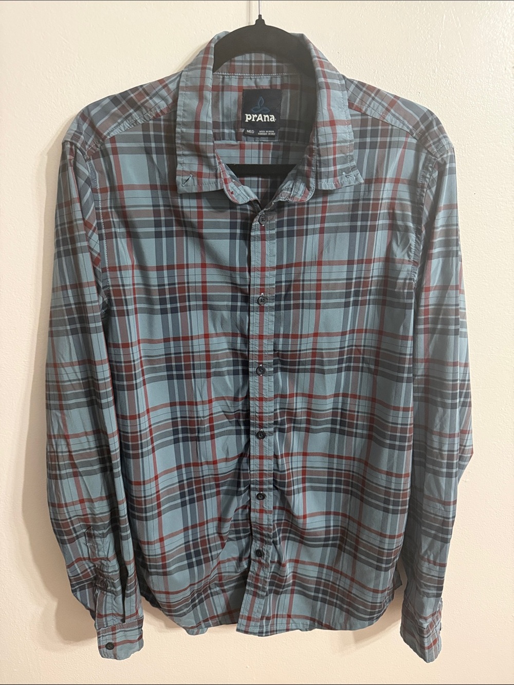 Prana Granger Long Sleeve Plaid  Tailored Button Front Shirt SZ M